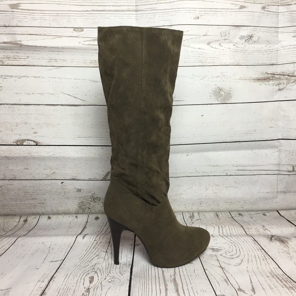 Taupe Stiletto Slip On Knee High Heel Boots New